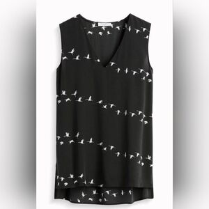 Equipment Black Tank Top with White Bird Pattern